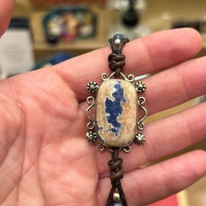 Blue Stone Wrap Bracelet Leather and Sterling Silver 925